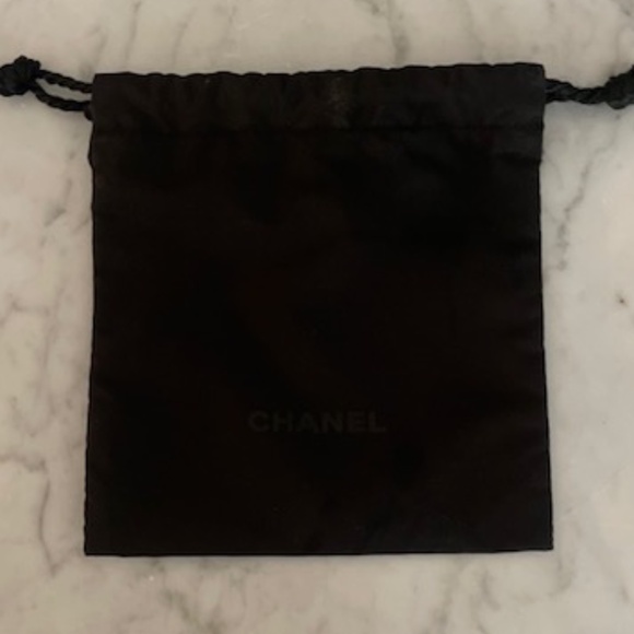 Chanel Draw String Pouch Black Writing on Black - Picture 2 of 6